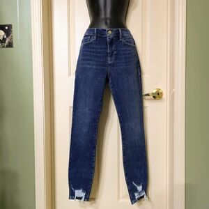 Frame Size 29 Le Skinny De Jeanne Blue Mid-Rise Jeans, NWT, Distressed Hem